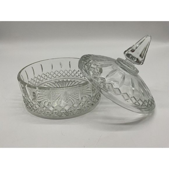 Vintage Indiana Glass Princess Diamond Pattern Clear Candy Dish with Lid MCM - Picture 8 of 16